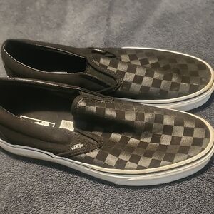 Vans Men's Black and Gray Checkered Slip-On Shoes